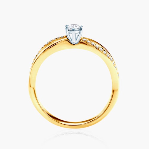 Pierścionek zaręczynowy SAVICKI: dwukolorowe złoto, biały szafir